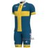 Abbigliamento Groupama-FDJ Campione Svezia 2020 Manica Corta e Pantaloncino Con Bretelle