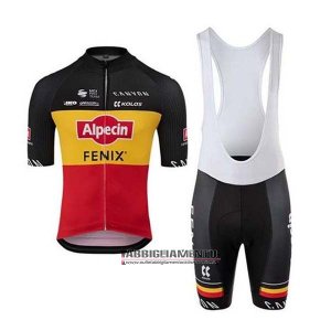 Abbigliamento Alpecin Fenix 2020 Manica Corta e Pantaloncino Con Bretelle Nero Giallo Rosso