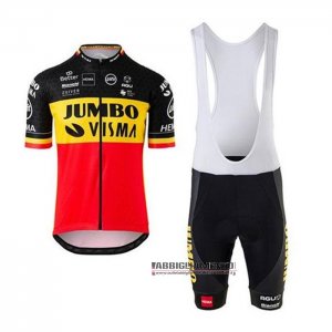 Abbigliamento Jumbo Visma 2020 Manica Corta e Pantaloncino Con Bretelle Nero Giallo Rosso