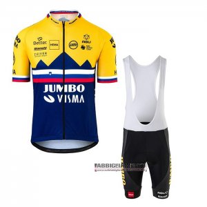 Abbigliamento Jumbo Visma 2020 Manica Corta e Pantaloncino Con Bretelle Visma Giallo Blu