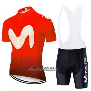 Abbigliamento Movistar 2020 Manica Corta e Pantaloncino Con Bretelle Nero Rosso