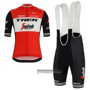 Abbigliamento Trek Segafredo 2019 Manica Corta e Pantaloncino Con Bretelle Rosso Bianco