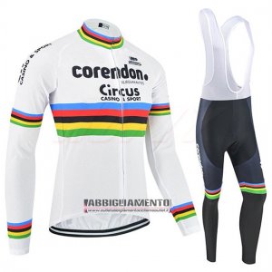 Abbigliamento UCI Mondo Campione Corendon Circus 2019 Manica Lunga e Calzamaglia Con Bretelle Bianco