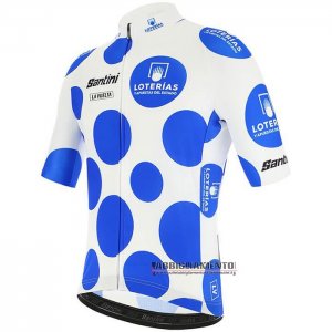 Abbigliamento Vuelta Espana 2020 Manica Corta e Pantaloncino Con Bretelle Blu Bianco