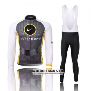 Abbigliamento LiveStrong 2011 Manica Lunga E Calza Abbigliamento Con Bretelle Grigio E Bianco