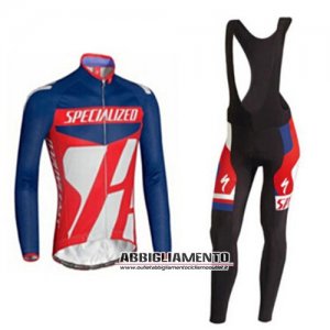 Abbigliamento Specialized 2014 Manica Lunga E Calza Abbigliamento Con Bretelle Blu E Rosso