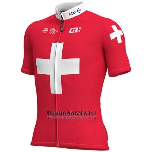 Abbigliamento Groupama FDJ 2019 Manica Corta e Pantaloncino Con Bretelle Campione Svizzera