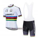 Abbigliamento UCI Mondo Campione Euskadi Murias 2020 Manica Corta e Pantaloncino Con Bretelle Bianco