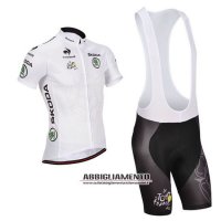 Abbigliamento Tour De France 2014 Manica Corta E Pantaloncino Con Bretelle Bianco