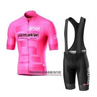 Abbigliamento Giro d'Italia 2019 Manica Corta e Pantaloncino Con Bretelle Rosa
