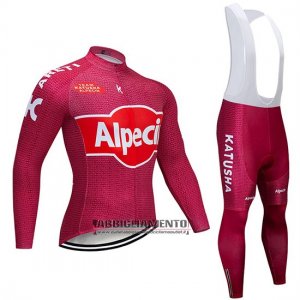 Abbigliamento Katusha Alpecin 2019 Manica Lunga e Calzamaglia Con Bretelle Rosso