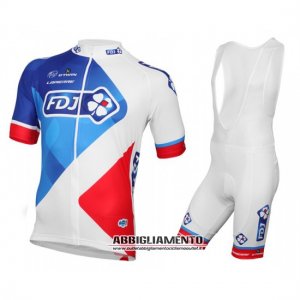 Abbigliamento FDJ 2016 Manica Corta E Pantaloncino Con Bretelle Bianco E Rosso