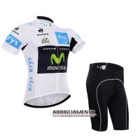 Abbigliamento Tour De France 2015 Manica Corta E Pantaloncino Con Bretelle lider movistar Bianco