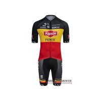 Abbigliamento Alpecin Fenix 2021 Manica Corta e Pantaloncino Con Bretelle Campione Belgio