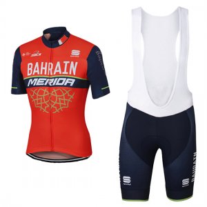 Abbigliamento Bahrain Merida 2017 Manica Corta e Pantaloncino Con Bretelle rojo e nero