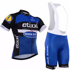 Abbigliamento Etixx Quick Step Blu 2018 Manica Corta e Pantaloncino con Bretelle e Salopette