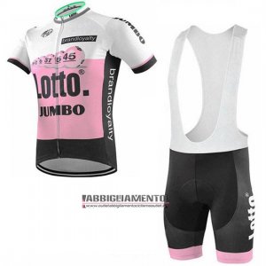 Abbigliamento Lotto NL-Jumbo 2019 Manica Corta e Pantaloncino Con Bretelle Rosa Bianco