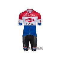 Abbigliamento Alpecin Fenix 2021 Manica Corta e Pantaloncino Con Bretelle Campione Paesi Bassi