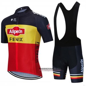 Abbigliamento Alpecin Fenix 2021 Manica Corta e Pantaloncino Con Bretelle Nero Giallo Rosso