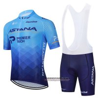 Abbigliamento Astana 2021 Manica Corta e Pantaloncino Con Bretelle Blu