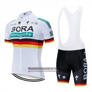 Abbigliamento Bora Campione Belgio 2019 Manica Corta e Pantaloncino Con Bretelle Bianco