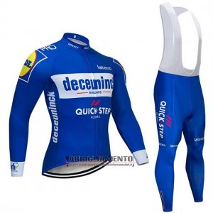 Abbigliamento Deceuninck Quick Step 2019 Manica Lunga e Calzamaglia Con Bretelle Blu Bianco