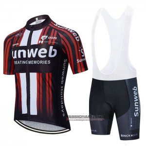 Abbigliamento Sunweb 2020 Manica Corta e Pantaloncino Con Bretelle Nero Rosso