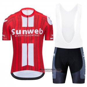 Abbigliamento Sunweb 2020 Manica Corta e Pantaloncino Con Bretelle Rosso