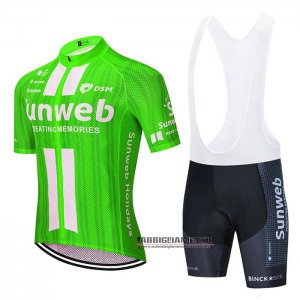 Abbigliamento Sunweb 2020 Manica Corta e Pantaloncino Con Bretelle Verde Bianco