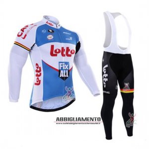 Abbigliamento Lotto Soudal 2016 Manica Lunga E Calzamaglia Con Bretelle Bianco E Blu