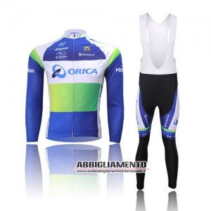 Abbigliamento Orica GreenEDGE 2013 Manica Lunga E Calza Abbigliamento Con Bretelle edge Bianco E Blu