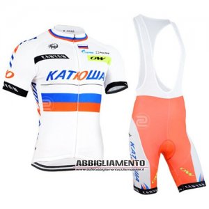 Abbigliamento Katusha 2015 Manica Corta E Pantaloncino Con Bretelle Bianco E Arancione