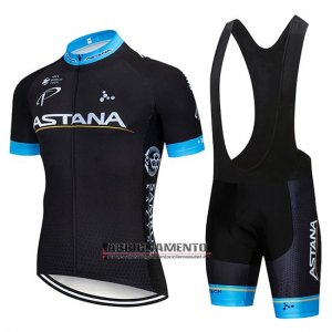 Abbigliamento Astana 2019 Manica Corta e Pantaloncino Con Bretelle Nero Blu