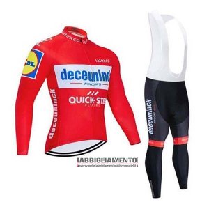 Abbigliamento Deceuninck Quick Step 2020 Manica Lunga e Calzamaglia Con Bretelle Rosso Bianco