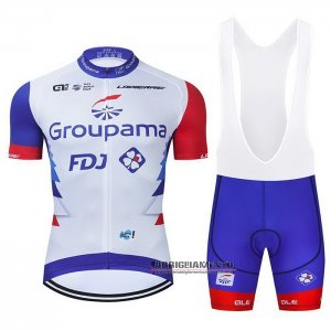 Abbigliamento Groupama-FDJ 2021 Manica Corta e Pantaloncino Con Bretelle Rosso Blu Bianco