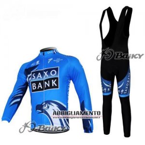 Abbigliamento SaxoBank 2012 Manica Lunga E Calza Abbigliamento Con Bretelle Blu E Nero