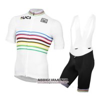 Abbigliamento UCI World Champion Leader 2016 Manica Corta E Pantaloncino Con Bretelle Bianco