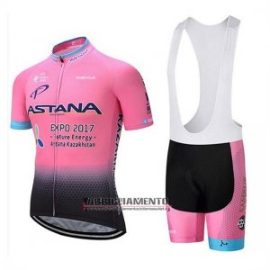 Abbigliamento Astana 2018 Manica Corta e Pantaloncino Con Bretelle Chiaro Rosa