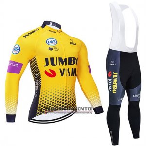 Abbigliamento Jumbo Visma 2019 Manica Lunga e Calzamaglia Con Bretelle Giallo Nero