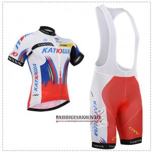 Abbigliamento Katusha 2018 Manica Corta e Pantaloncino Con Bretelle Bianco Blu Rosso