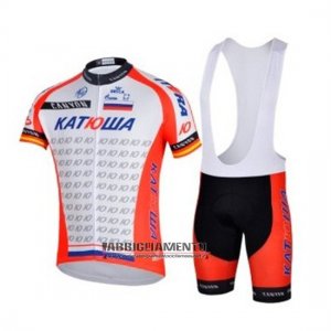 Abbigliamento Katusha 2018 Manica Corta e Pantaloncino Con Bretelle Rosso Bianco