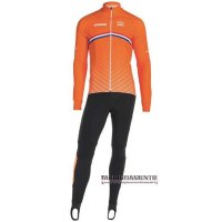 Abbigliamento Paesi Bassi 2019 Manica Lunga e Calzamaglia Con Bretelle Arancione