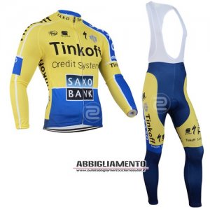 Abbigliamento SaxoBank 2014 Manica Corta E Pantaloncino Con Bretelle Giallo E Blu