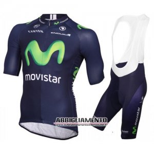 Abbigliamento Movistar 2016 Manica Corta E Pantaloncino Con Bretelle Blu E Verde