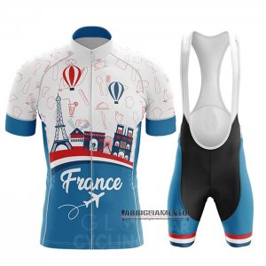 Abbigliamento Campione Francia 2020 Manica Corta e Pantaloncino Con Bretelle Celeste Bianco Rosso