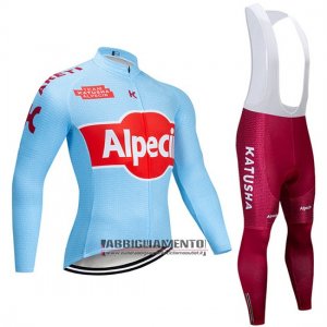 Abbigliamento Katusha Alpecin 2019 Manica Lunga e Calzamaglia Con Bretelle Blu Rosso