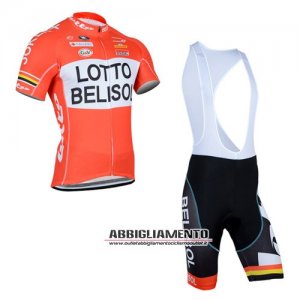 Abbigliamento Lotto Soudal 2014 Manica Corta E Pantaloncino Con Bretelle Bianco E Arancione