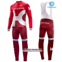 Abbigliamento Katusha 2016 Manica Lunga E Calzamaglia Con Bretelle Bianco E Rosso
