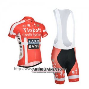 Abbigliamento SaxoBank 2014 Manica Corta E Pantaloncino Con Bretelle Arancione E Bianco