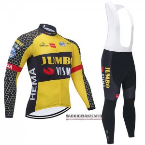 Abbigliamento Jumbo Visma 2021 Manica Lunga e Calzamaglia Con Bretelle Giallo Nero